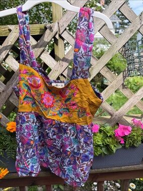 NATURAL LIFE Floral Patchwork Sundress Tote in Mustard and Purple